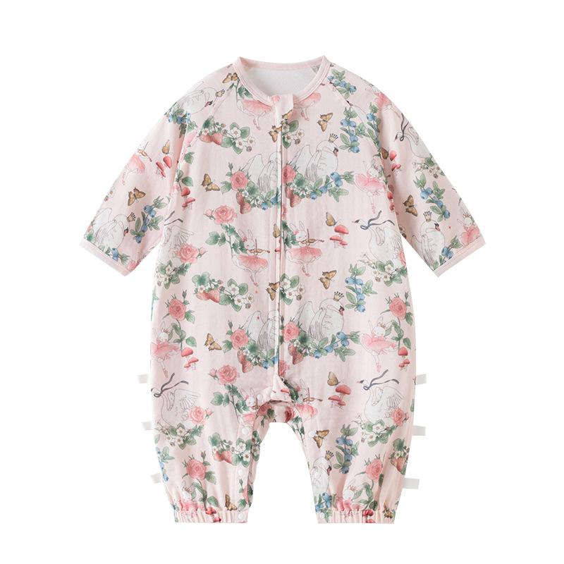 スリーパー ベビー 赤ちゃん 乳幼児 足付き 股割れタイプ 竹綿ガーゼ 四季兼用 寝冷え防止 長袖 パジャマ ルームウェア 吸湿速乾 キャラクター柄