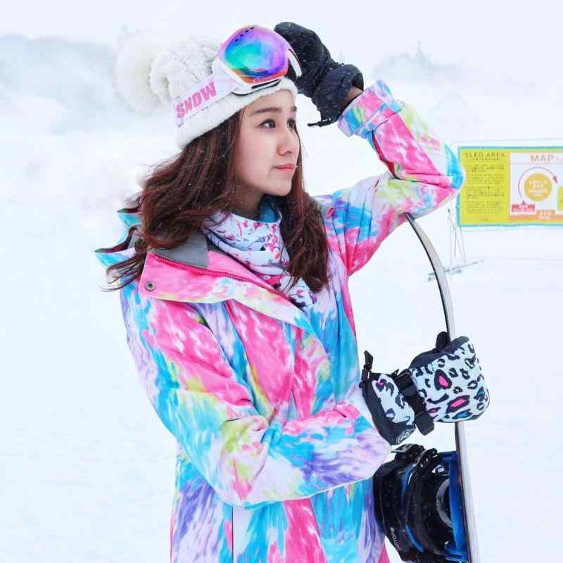 スキーウェア レディース 女性用 スノボウェア 上着 ジャケット トップス スキー スノーボード 雪遊び 防水 防風 通気性 保温 防寒 暖かい 中綿 コットン 秋冬 レインボー 水墨 オレンジ系 スターダストピンク