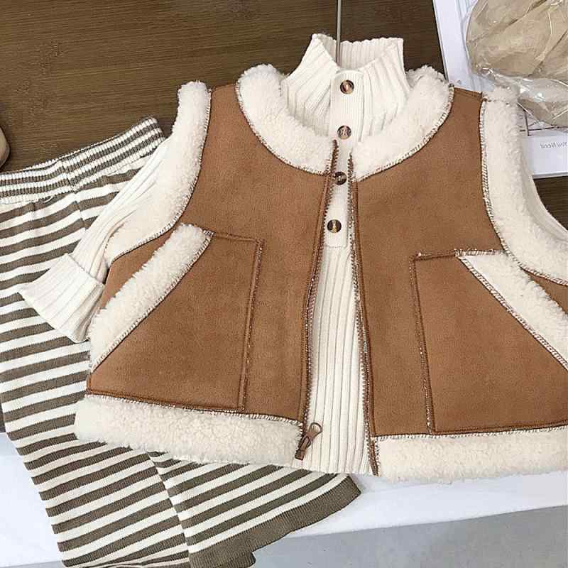 ベスト キッズ 男の子 女の子 秋冬 スエード調 ボア フェイクファー ジレ 厚手 裏起毛 あったか 防寒 カジュアル 韓国風 前開き ユニセックス