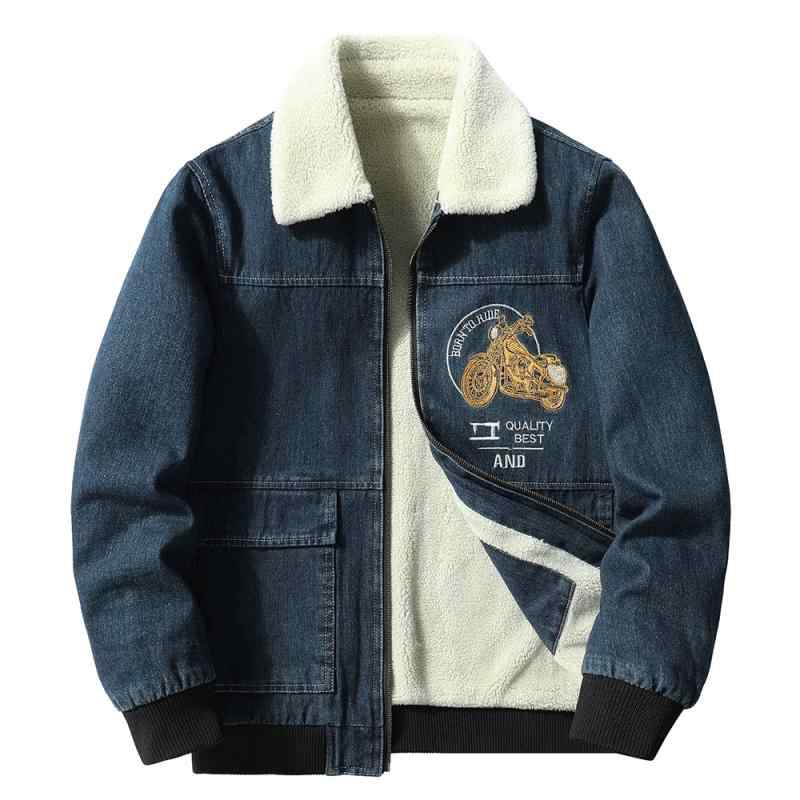デニムジャケット メンズ 裏起毛 中綿 コットン 厚手 保温 通気性 アウター 秋冬 刺繍 襟付き 長袖 ウォッシュ加工 カジュアル 普段使い タウンユース ストリートファッション 無地 ポケット付き