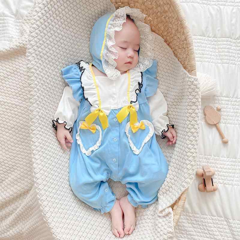 ロンパース 女の子 新生児 ベビー カバーオール 綿100% コットン 長袖 ロングスリーブ 前開き スナップボタン ブルー カジュアル 普段使い 動きやすい 肌に優しい 春秋