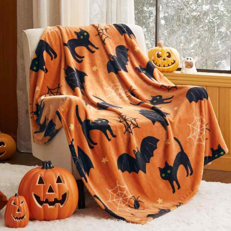 毛布 キッズ 子供用 ハロウィン コウモリ柄 プリント フランネル やわらか ふわふわ ポリエステル ソファ ベッド ひざ掛け ケット 寝室 子供部屋 インテリア 装飾 オールシーズン モダン シンプル