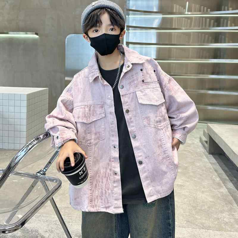 シャツジャケット キッズ 男の子 ピンク 韓国風 春秋 ブルゾン 綿 ソフトタッチ ショート丈 着回し カジュアル トレンド 普段使い