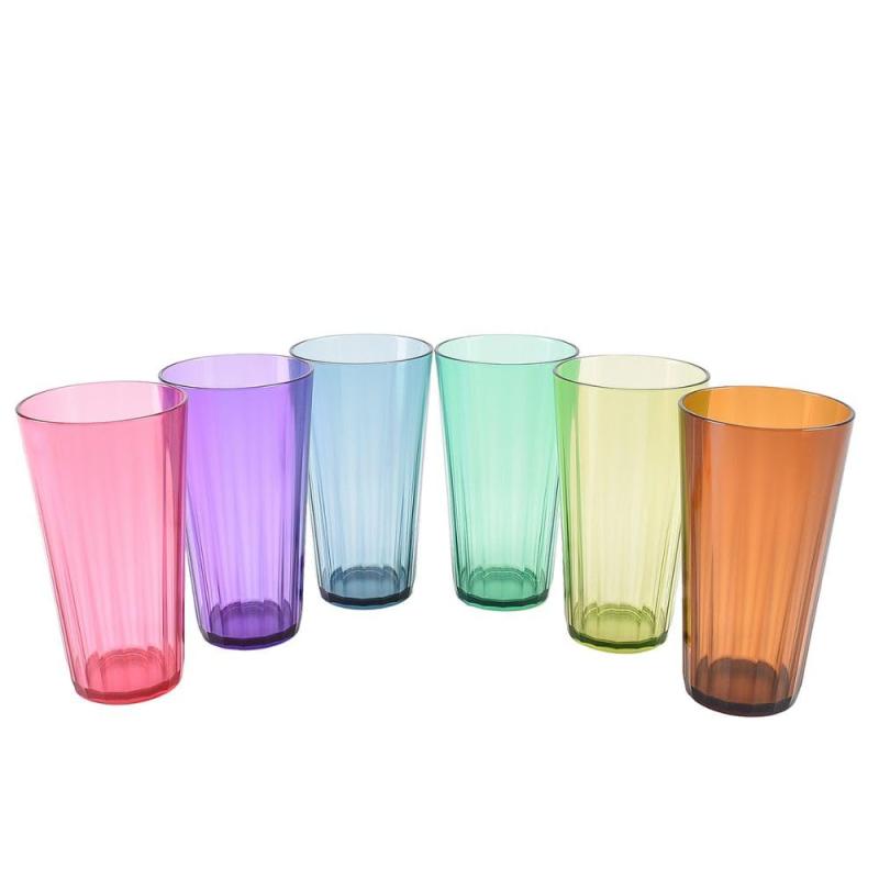 laritte【日本製】600ml タンブラー グラス コップ - 6個セット - 割れにくい素材 - 滑りにくい加工 - 食洗機対応 - ハイグレードプラスチック使用 - 贈り物 プレゼント ギフト (6色)