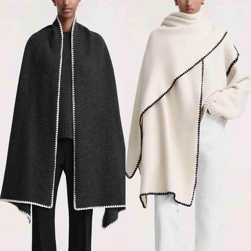 ストール 男女兼用 ユニセックス ニット ウール 羊毛混 貝殻刺繍 シェル刺繍 大判 ロング 暖かい 保温 防寒 秋冬 普段使い お出かけ|あじゅり
