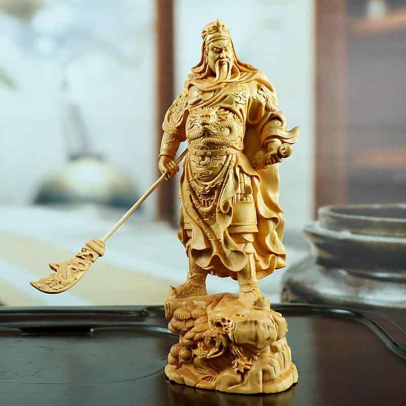飾り付け 関羽 武財神像 黄楊木 刻みつける 手彫り 凝った 室内装飾 オブジェ 部屋の入り口 リビング 書院 勉強机 事務室 開運 縁起物 御引き立て流行る 財運 風水 中国式 差し上げ物 インテリア小物・置物-インテリア・寝具・収納