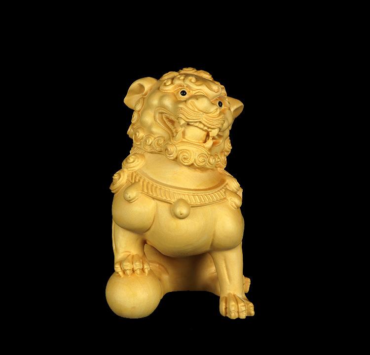 置物 黄楊木彫刻 獅子像 天官賜福 文玩 掌玩 手持ち飾り 縁起物 開運グッズ 魔除け 手彫り 精巧 インテリア小物 装飾品