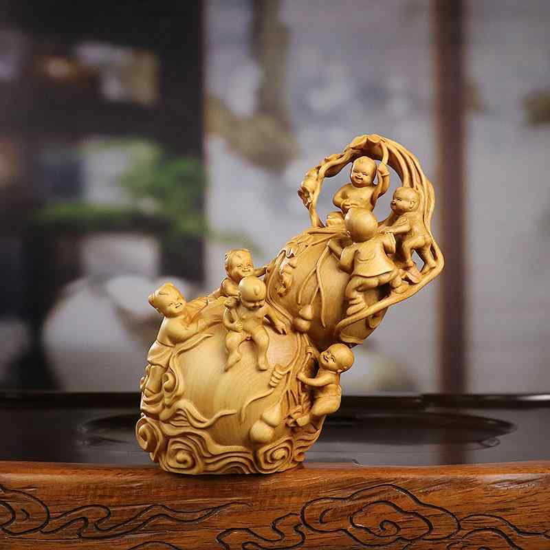 置物 黄楊木 天然木 木彫り 手彫り 中国風 縁起物 ひょうたん 開運 子孫繁栄 多幸 インテリア オブジェ 飾り物 精巧 上品 高級感 美術工芸品 コレクション