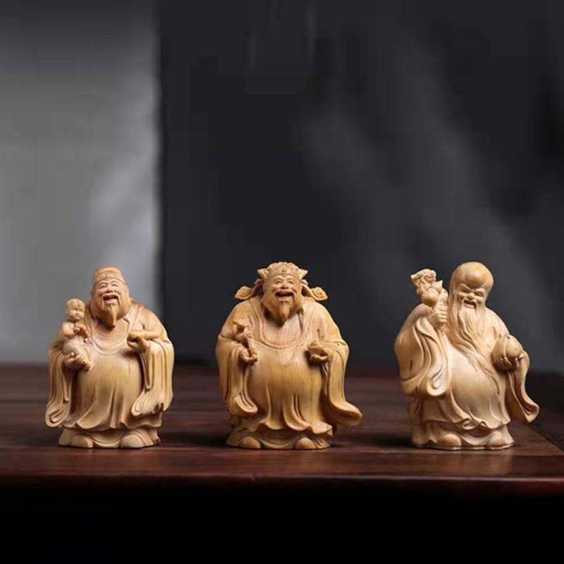 置物 福禄寿三神 開運 縁起物 財運 長寿 幸福 崖柏 無垢材 銘木 木彫り 手彫り 新中華風 伝統工芸品 インテリア 飾り オブジェ ギフト プレゼント コレクション