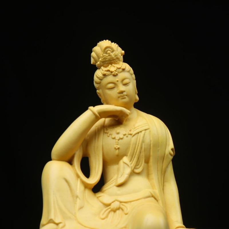 仏像 自在観音 崖柏 黄楊 木彫り 木製 禅 新中国風 和モダン リビング 茶室 室内装飾 インテリア 置物 オブジェ 工芸品 美術品 仏陀像 観音像