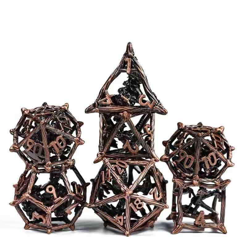 ダイス メタル 真鍮製 中空 透かし彫り 3D 立体 ドラゴン ツタ模様 多面体 二十面体 サイコロ TRPG テーブルゲーム ボードゲーム パーティー 娯楽 コレクション ゲーマーズセット