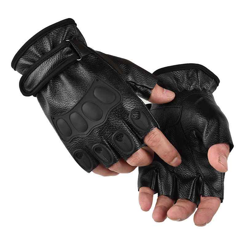 グローブ メンズ 男性用 半指 フィンガーレス タクティカルグローブ 戦術 格闘 サバイバル 特殊部隊 特殊作戦 耐切創 滑り止め アウトドア 登山 トレーニング サイクリング バイク PUレザー ブラック画像
