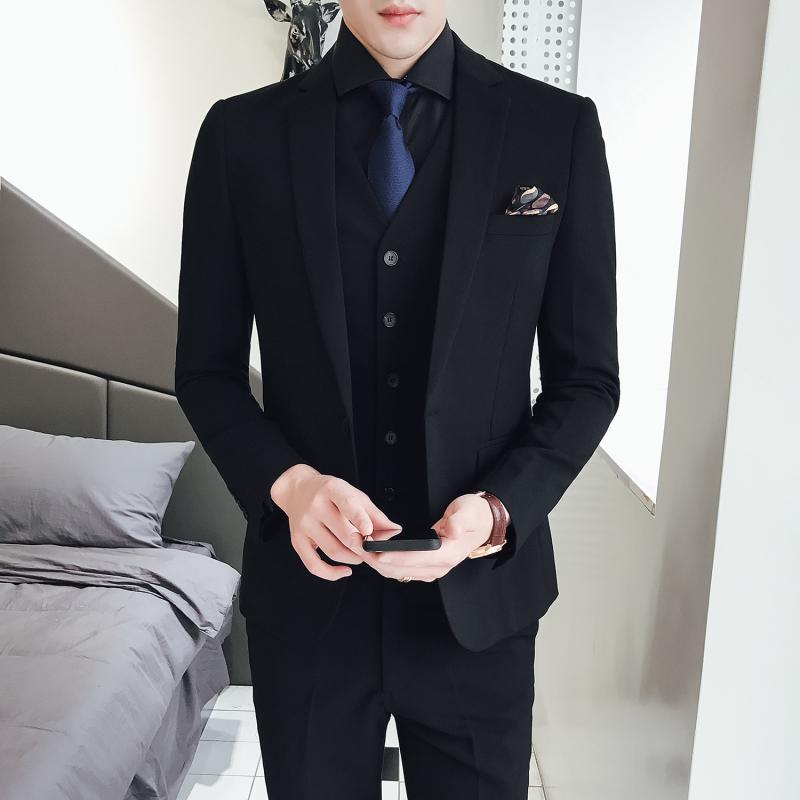 スーツ メンズ 男性用 ビジネス フォーマル スリーピース セットアップ 結婚式 ウェディング 通勤 オフィス スリムフィット テーラードジャケット 綿混 韓国風 カジュアル｜あじゅり