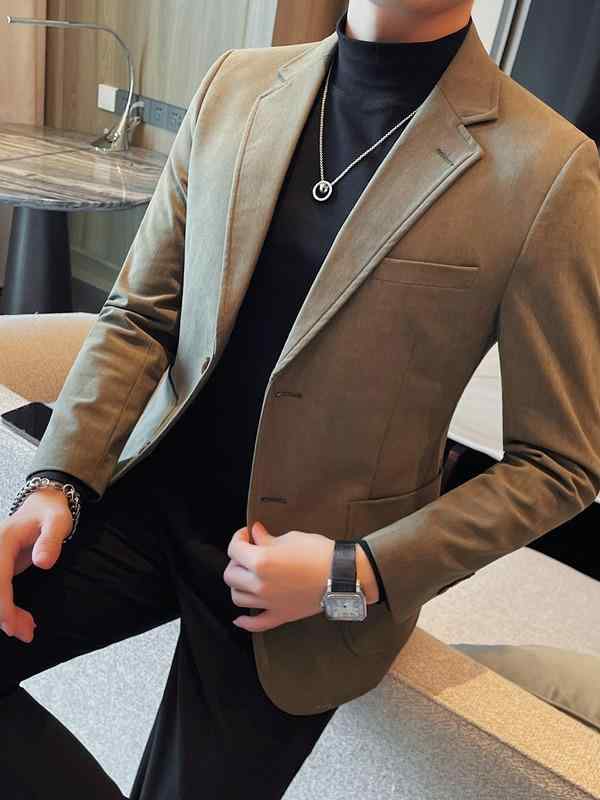 ジャケット メンズ 男性用 シングルボタン ノッチドラペル スリムフィット ドレープ感 ポリエステル素材 形態安定 ビジネス カジュアル フォーマル スタイリッシュ スーツ