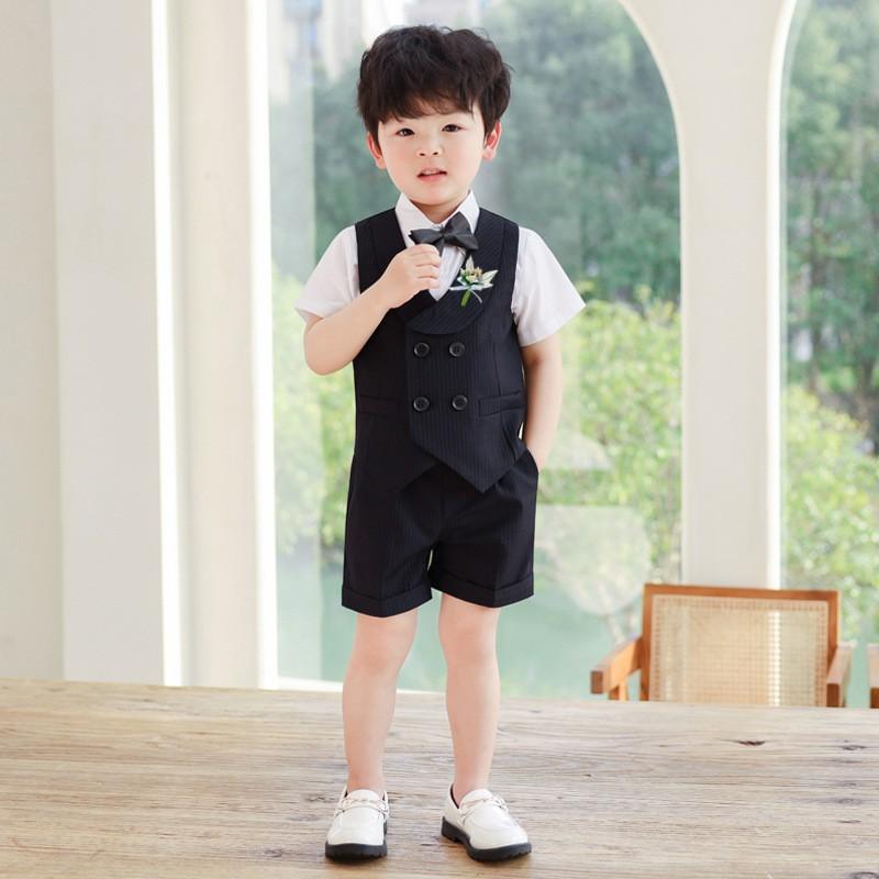 キッズスーツ 男の子 男児 ベビー ジュニア フォーマルウェア ベスト ジャケット パンツ セットアップ ピアノ発表会 誕生日 結婚式 卒業式 入学式 七五三 セレモニー ストライプ柄 ダブルボタン ブリティッシュ 綿混 ソフト