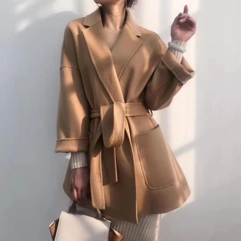 ウールコート レディース 水波柄 ダブルフェイス ロング丈 テーラードカラー ゆったり 小柄向け 高級感 通勤 オフィス カジュアル 秋冬 アウター