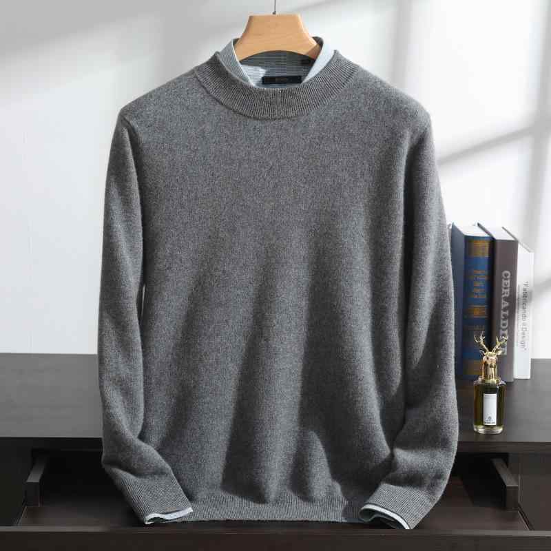 セーター メンズ 男性用 100% カシミヤ ニット クルーネック 丸首 モックネック 厚手 保温性 暖かい 上質 無地 カジュアル ビジネス 秋冬 プルオーバー 長袖｜あじゅり