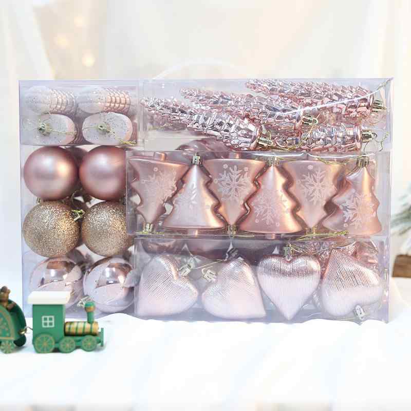 クリスマスオーナメント ボール 72個セット 変形 ユニーク 手提げギフトボックス付き ツリー飾り付け デコレーション プラスチック製 軽量 ローズゴールド ゴールド レッド