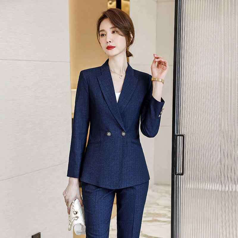 セットアップ レディース 秋冬 ジャケット スーツ 黒 ストライプ 長袖 ビジネス オフィス 通勤 フォーマル 制服 ユニフォーム ポリエステル スパンデックス エレガント 上品