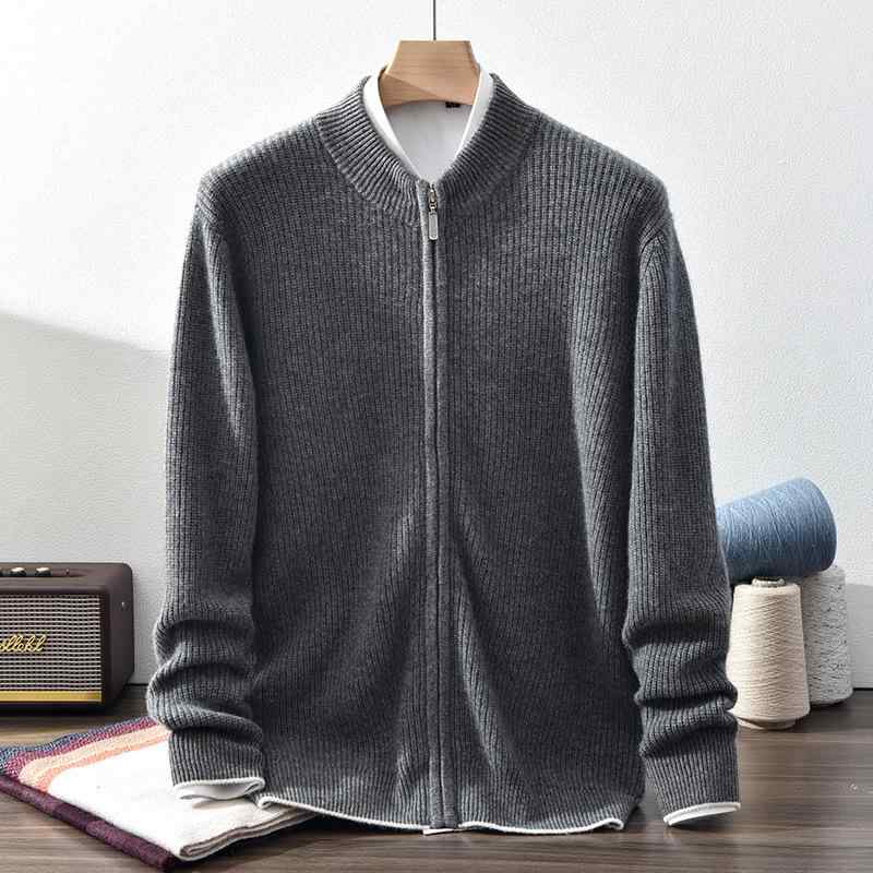 ニット メンズ 男性用 カシミヤ 95%以上 高品質 肉厚 厚手 ハーフジップ スタンドカラー 長袖 ゆったり ルーズフィット ビジネス カジュアル 通勤 オフィス 普段使い 秋冬