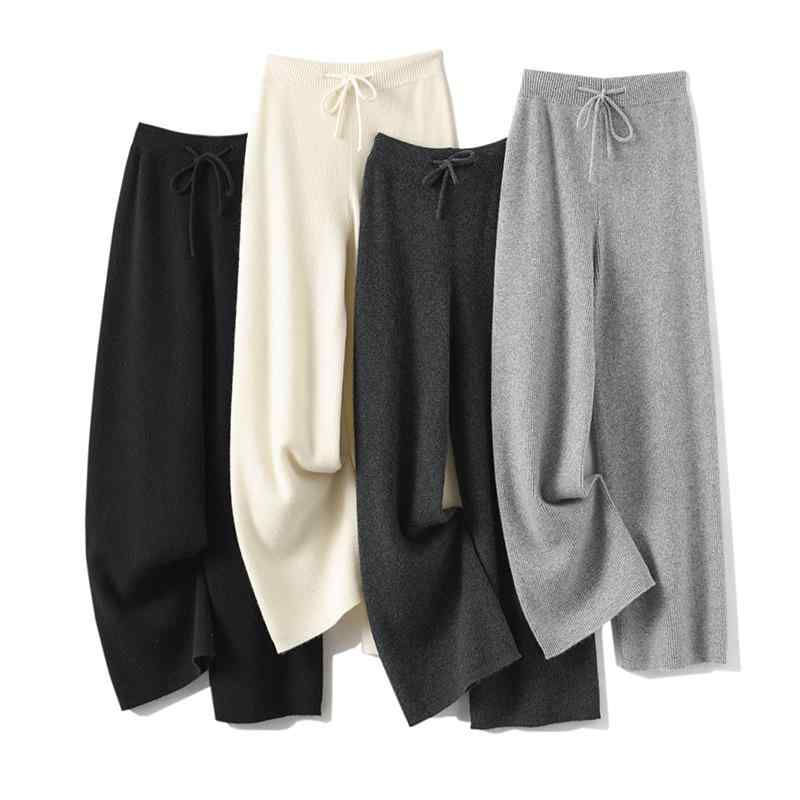 パンツ レディース 100%ウール ハイウエスト ワイド ニット ロング カジュアル きれいめ 上品 高伸縮性 落ち感 着痩せ ゆったり 秋冬|あじゅり