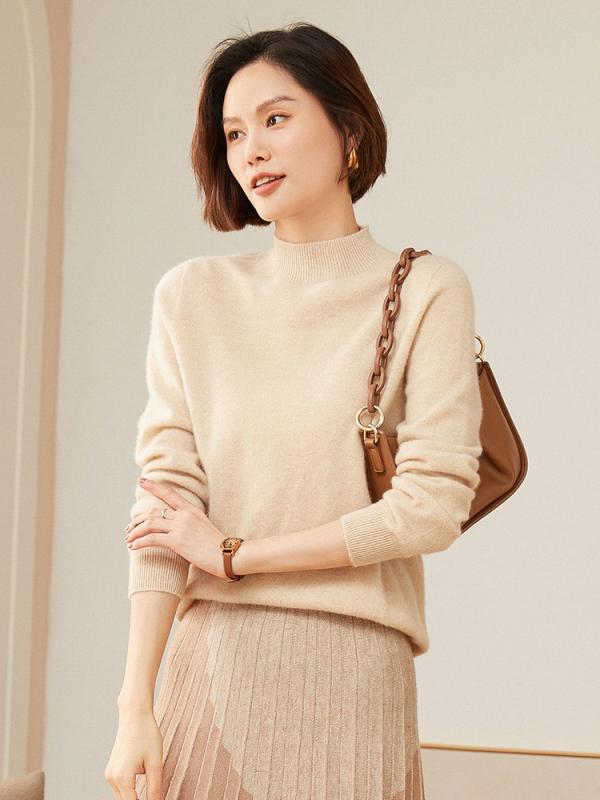 ニット レディース カシミヤ 100% ハイネック 長袖 プルオーバー ホールガーメント 無地 上品 きれいめ 通勤 オフィス 秋冬 セーター｜あじゅり