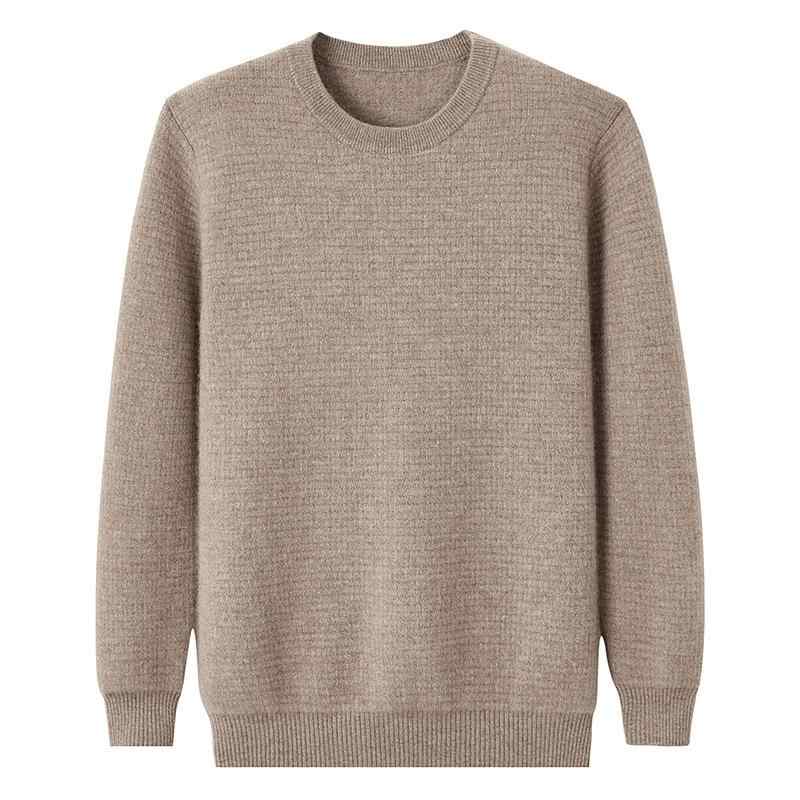 ニット メンズ 男性用 山羊カシミヤ100% 上質 保温性 秋冬 冬 ラウンドネック 丸首 厚手 肉厚 長袖 プルオーバー ゆったり ルーズフィット シンプル カジュアル 普段使い セーター ライトベージュ パープル グレー系 トップス
