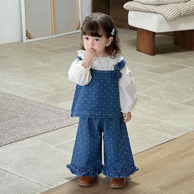 ベビー服 女の子 1歳 2歳 3歳 Gジャン Tシャツ ロングパンツ 3点セット 韓国風 おしゃれ かわいい デニムブルー 春秋 長袖 綿 コットン 再生繊維 柔らかい カジュアル
