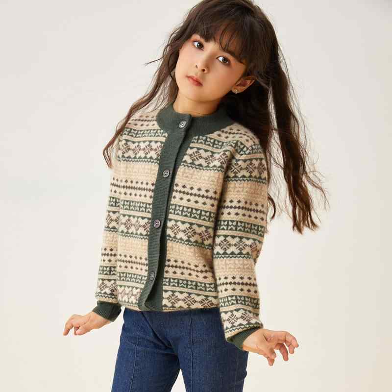 カーディガン キッズ 子供 男の子 女の子 ユニセックス ウール ニット セーター 長袖 丸首 クルーネック ソフトタッチ 厚手 暖かい 秋冬 防寒 通園 通学 普段使い 羽織り｜あじゅり
