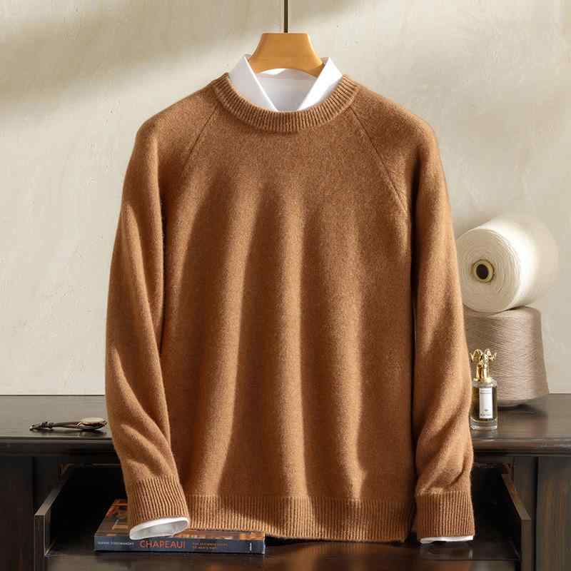 セーター メンズ 100%純カシミヤ 厚手 高級感 秋冬 クルーネック 丸首 ラグランスリーブ 長袖 ニット トップス インナー ゆったり ルーズフィット 普段使い カジュアル