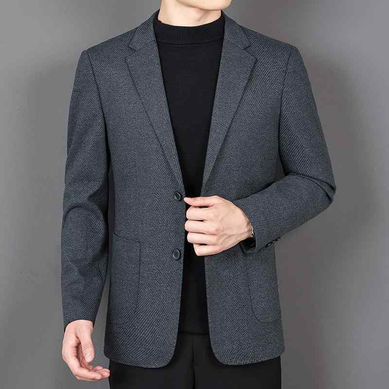 ジャケット メンズ 男性用 ウール 羊毛 防シワ アイロン不要 ビジネス カジュアル シングルブレスト ブレザー 紳士服 ミドルエイジ お父さん 秋冬 グレー