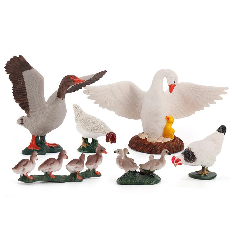 ミニチュアフィギュア 動物 リアル 農場家禽 鶏 ニワトリ アヒル ガチョウ 白鳥 ひよこ PVC製 翼を広げる インテリア ディスプレイ 置物 オーナメント ジオラマ 灰色 白