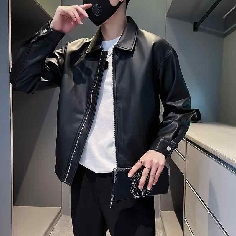 レザージャケット メンズ 男性用 PUレザー 高級感 ライダース 革ジャン スタンドカラー ショート丈 ワークジャケット アウター カジュアル ストリート 春秋 ブラック