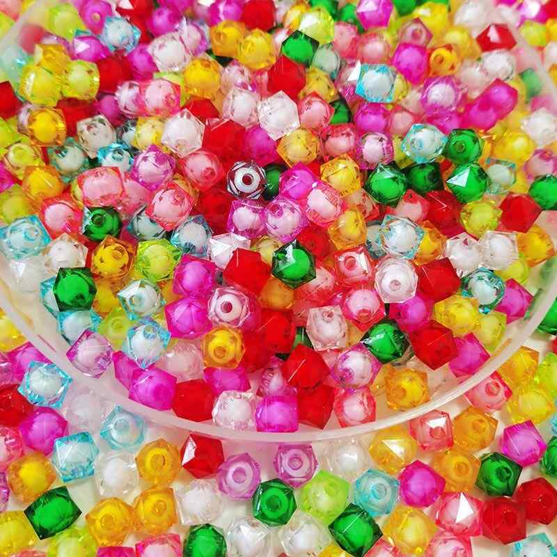 ビーズ アクリル 菱形 四角 スクエア キューブ ブロック 10mm 穴あき DIY 手芸 ハンドメイド アクセサリー作り パーツ 素材 資材 ミックスカラー バラ売り