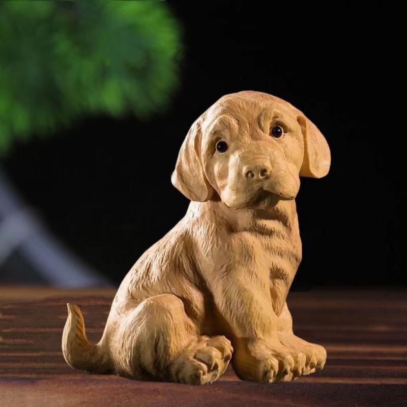 置物 干支犬 ゴールデンレトリバー 崖柏 無垢材 木彫り 精巧彫刻 掌遊び ハンドピース インテリアオブジェ 招財 開運 縁起物 ラッキーアイテム かわいい