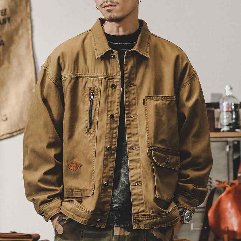 ジャケット メンズ アメリカンワーク ヘリンボーン柄 ヘビーウェイト 厚手 レトロ ヴィンテージ アメカジ ハンティングジャケット ゆったり ルーズフィット 耐久性 多ポケット 綿 コットン シングルブレスト 春秋 アウター