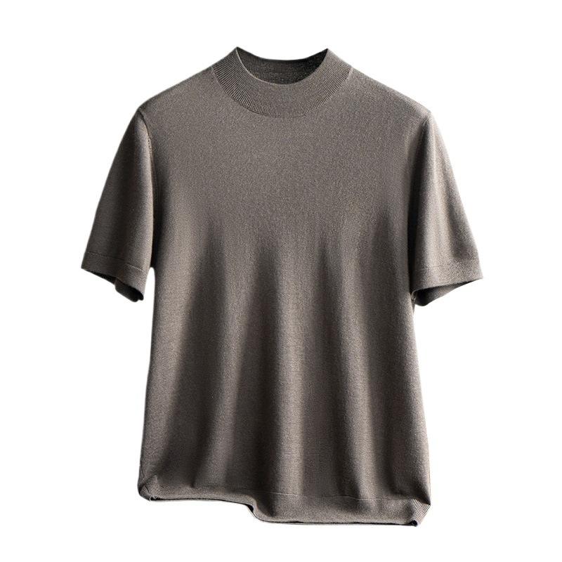 ニット メンズ 男性用 精紡カシミヤ 上質 半袖 モックネック ハーフネック プルオーバー 無地 ゆったり ルーズフィット 軽ビジネス カジュアル 春