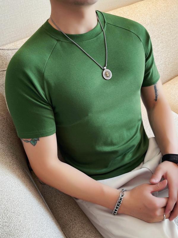 Tシャツ メンズ 男性用 半袖 クルーネック 丸首 スリムフィット ストレッチ 伸縮性 無地 綿混 カジュアル 大人カジュアル トレンド ストリート 普段使い デイリーユース インナー トップス プルオーバー 春夏 ブラック ホワイト グリーン ブラウン