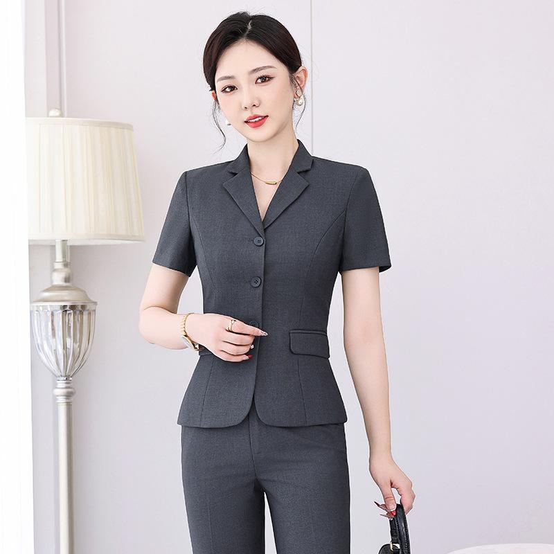スーツ レディース 夏 半袖 セットアップ オフィス ビジネス 制服 ユニフォーム ホテル 美容院 受付 接客 事務服 接触冷感 ストレッチ素材 上品 エレガント 通勤 きれいめ