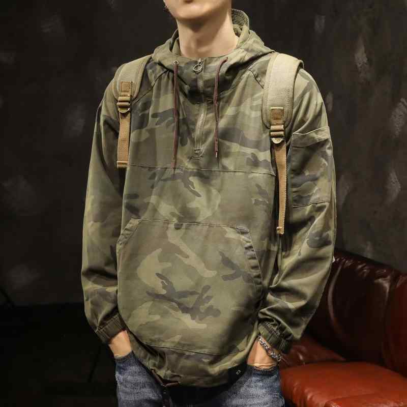 ジャケット メンズ 男性用 迷彩柄 フード付き ワーク ブルゾン ポリエステル ストリート アメカジ レトロ 前開き ゆったり オーバーサイズ 通気性 吸湿速乾 アウター カジュアル 普段使い