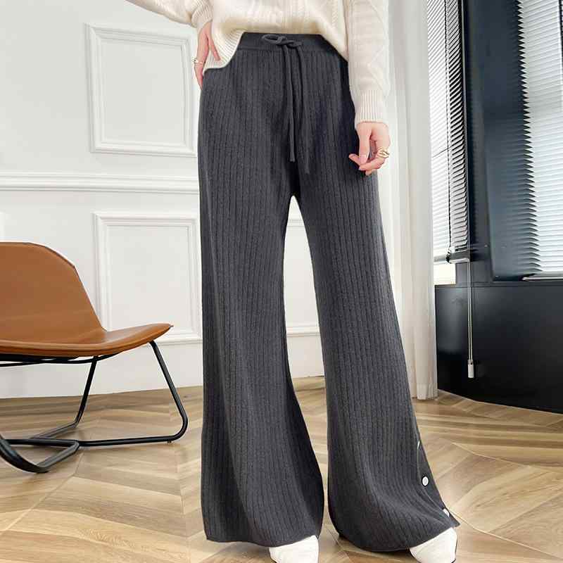 ニットワイドパンツ レディース カシミール混 絨毛 ギャザー ご機嫌酉の方角 酉の方角紐 ゆったり 濫りがわしい 伸縮性 中朦々たる 通い 事務所 心地好い 普段使い走り 秋冬 黒いこと 薄墨色 ベージュ 日用品雑貨・文房具・手芸-その他