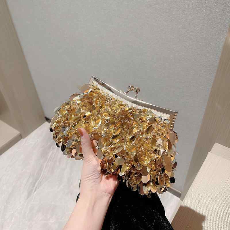 バッグ レディース レトロ パーティーバッグ スパンコール フリンジ ハンドバッグ チェーンショルダー 斜め掛け ミニ シルバー ゴールド 餃子型 お出かけ フォーマル カジュアル