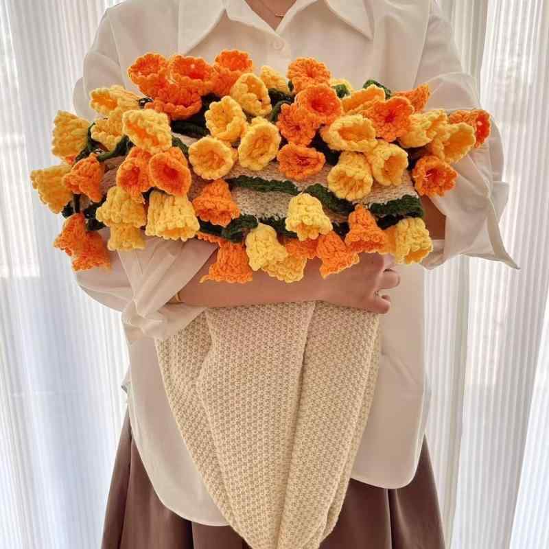 ブランケット 鈴蘭 花柄 手編み ハンドメイド 田園風 カントリー調 ナチュラル アクリル ニット お昼寝 ひざ掛け スローケット オールシーズン 毛布 やわらか 肌触り 寝具 インテリア