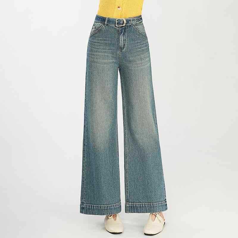 デニムパンツ レディース ジーンズ 高級感 ワイド 薄手 春夏 レトロ シンプル 着回し カジュアル 細見え ハイウエスト スタイルアップ ロングパンツ 微ストレッチ イージーケア 普段使い お洒落 大人女子 こなれ感|あじゅり