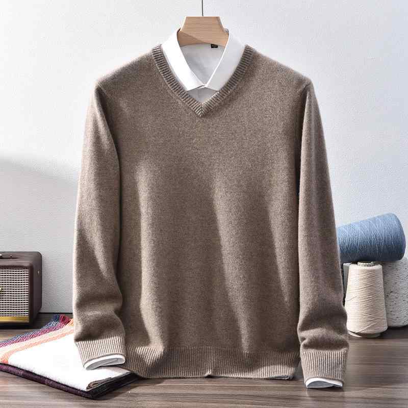 セーター メンズ 100%カシミヤ 山羊カシミヤ 無地 Vネック 長袖 ゆったり 厚手 プルオーバー 暖か シンプル 上質 カジュアル ビジネス オフィスカジュアル 通勤 普段使い 秋冬｜あじゅり