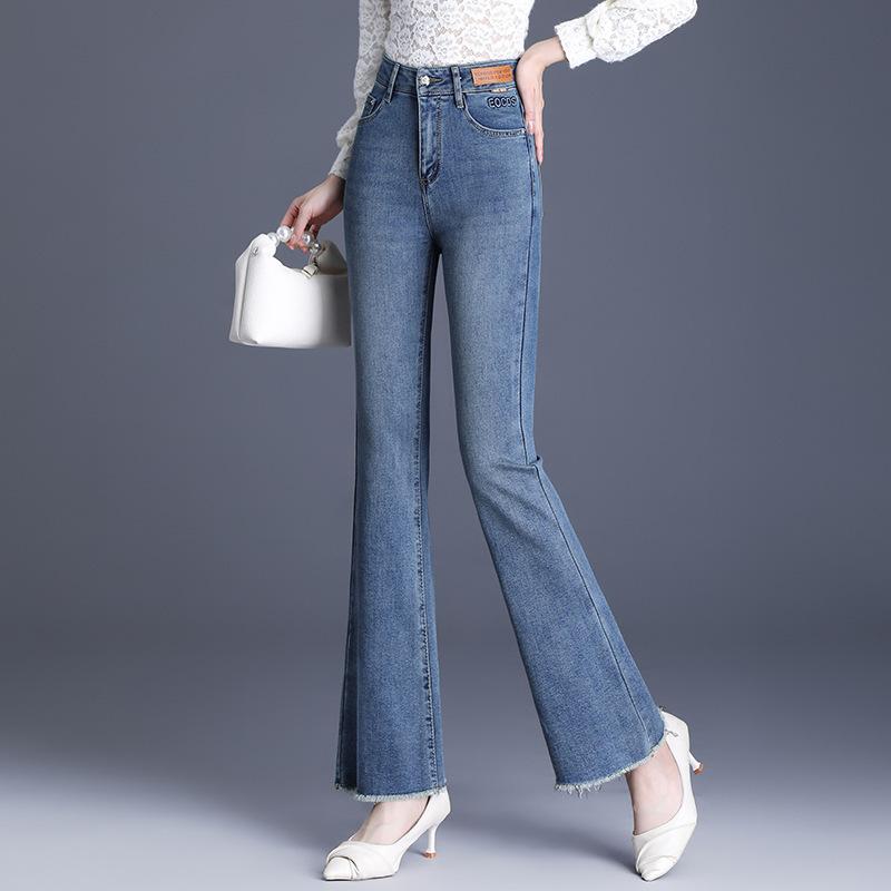 デニムパンツ レディース 女性用 ジーンズ ハイウエスト スリムフィット 微フレア ブーツカット 着痩せ スタイルアップ おしゃれ 上品 通勤 着回し 微ストレッチ 伸縮性 綿 スパンデックス
