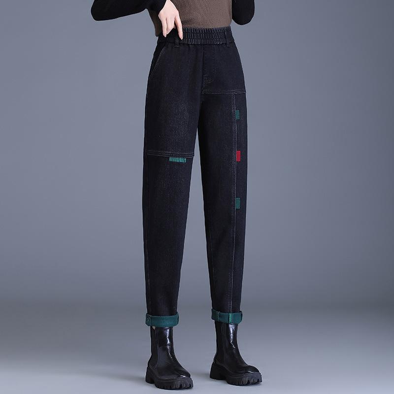デニムパンツ レディース 裏起毛 ハイウエスト ウエストゴム スリムテーパード 細見え 着痩せ 美脚効果 ストレッチ 快適 伸縮性 通勤 オフィス カジュアル 秋冬 ブルー ブラック|あじゅり