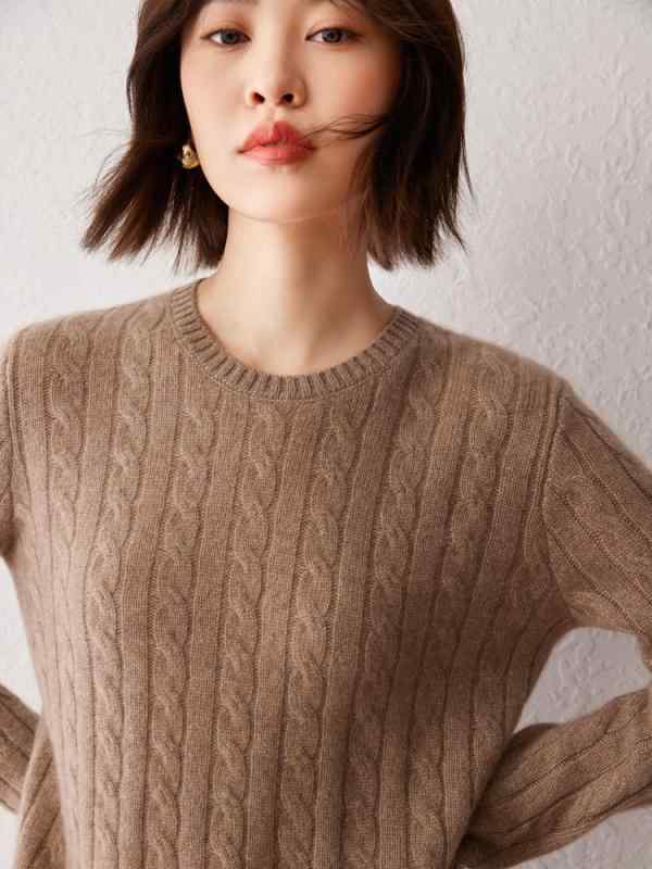 ニット レディース 100% ピュアカシミヤ 厚手 ラウンドネック プルオーバー 長袖 セーター 無地 エレガント 上品 通勤 オフィス スリムフィット 着痩せ 秋冬｜あじゅり