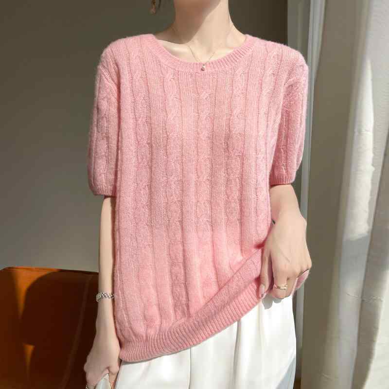 ニット レディース カシミヤブレンド プルオーバー ハーフネック 軽やか ふわふわ 柔らかな肌触り ゆったり ルーズ 五分袖 上品 きれいめ カジュアル 秋冬 セーター|あじゅり