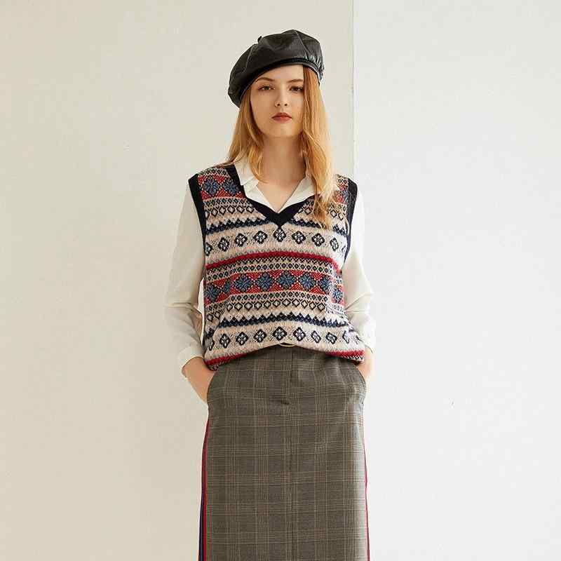 ニットベスト レディース Vネック 薄手 カシミヤ素材 切り替え 上品 きれいめ オフィス 通勤 ショート丈 プルオーバー レイヤード 秋冬 トップス｜あじゅり